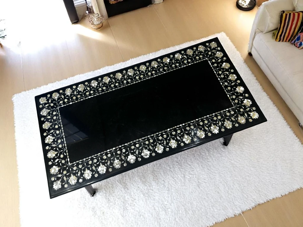 Black Marble Dinning Table : Pietradura Hardstone } Zero Shipping Cost